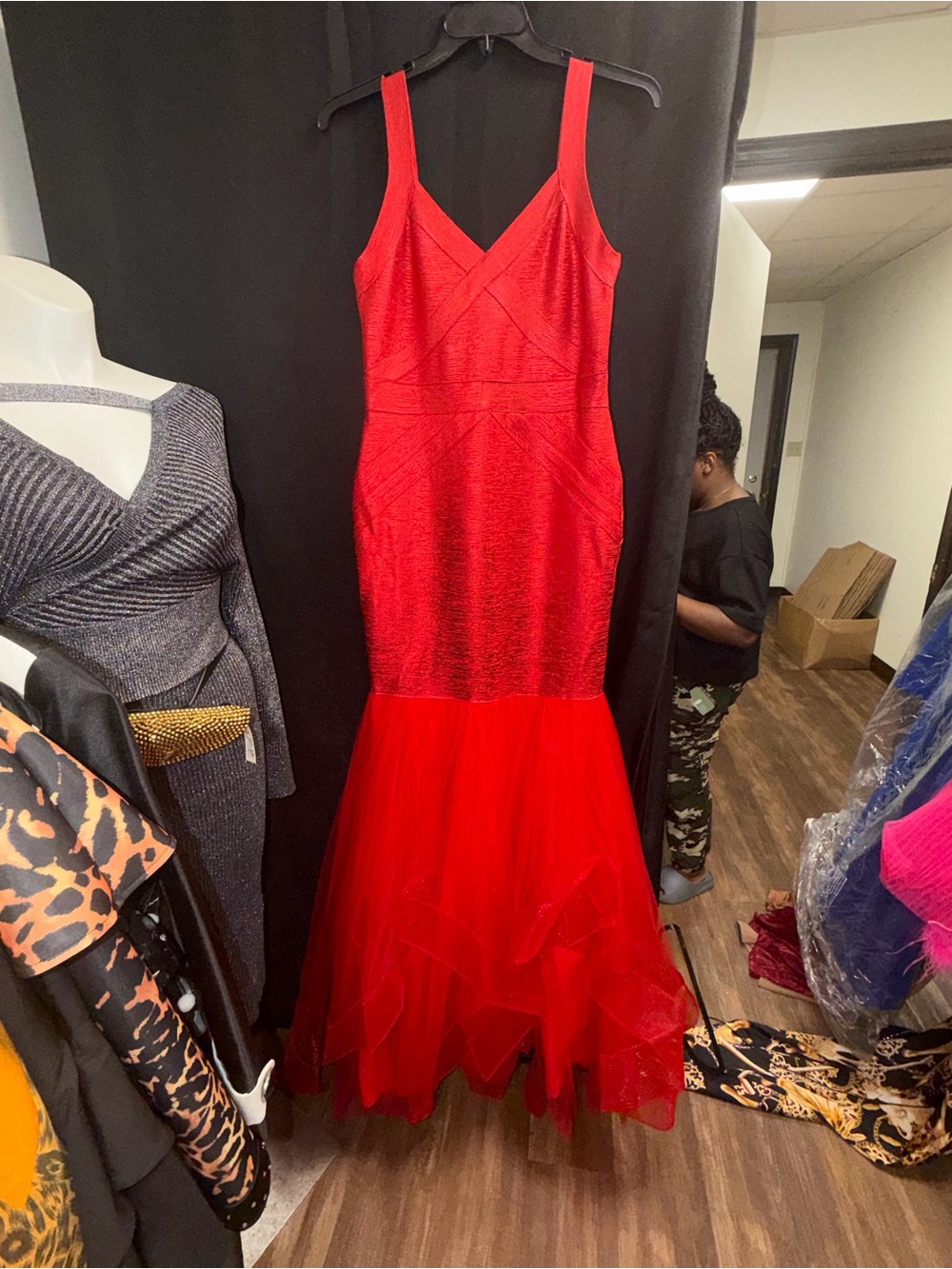 Fashion Nova Red Mermaid Prom Dress with Tulle Hem